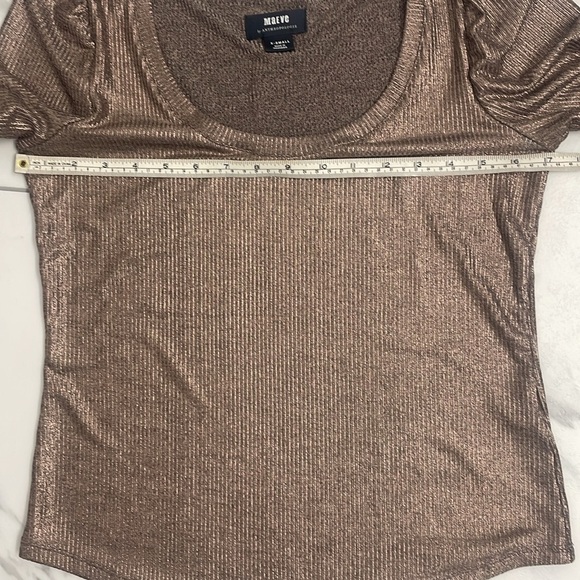 Maeve Gold Shimmer Blouse Short Puff Sleeve Ribbed Stretchy Fabric Size XS - Picture 10 of 12